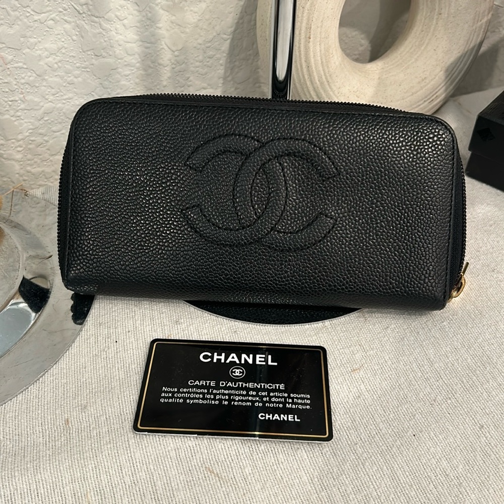 CHANEL Black Leather Long Wallet